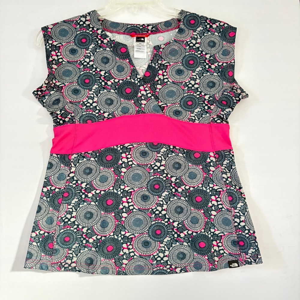 The North Face Womens VaporWick Pink Grey Floral Sleeveless Tank‎ Top Medium